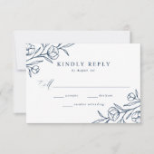 Sketched Floral Navy Wedding RSVP Kaartje (Voorkant)