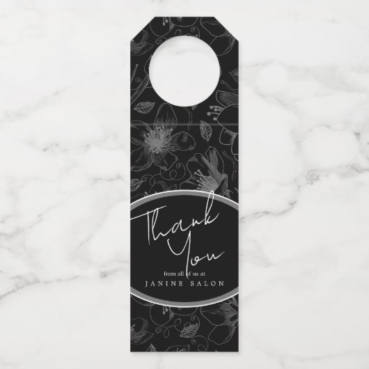 Sketched Floral Outline Dank u grijs/Blk ID939 Flessenhanger (Voorkant)