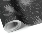 Sketched Floral Outline Pattern Grey/Black ID939 Cadeaupapier (Rol Hoek)