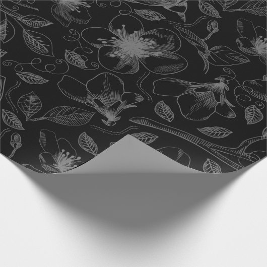 Sketched Floral Outline Pattern Grey/Black ID939 Cadeaupapier (Hoek)