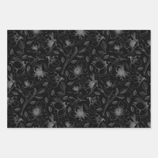 Sketched Floral Outline Pattern Grey/Wht/Bk ID939 Inpakpapier Vel (Voorkant 3)