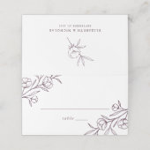 Sketched Floral Paars Wedding Plaatskaartje (Buitenkant ongevouwen)