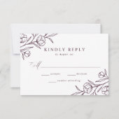 Sketched Floral Paars Wedding RSVP Kaartje (Voorkant)
