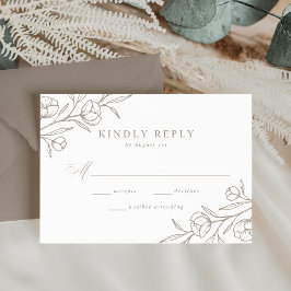Sketched Floral Taupe Wedding RSVP Kaartje