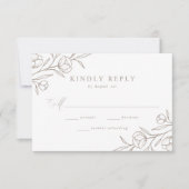 Sketched Floral Taupe Wedding RSVP Kaartje (Voorkant)
