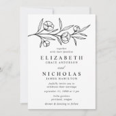 Sketched Floral White en Black Wedding Kaart (Voorkant)