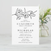 Sketched Floral White en Black Wedding Kaart (Staand voorkant)
