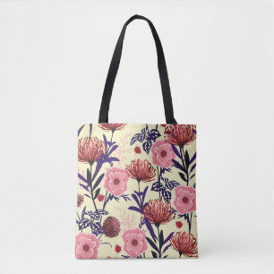 Sketched flower design in bright coñes seamlesp tote bag