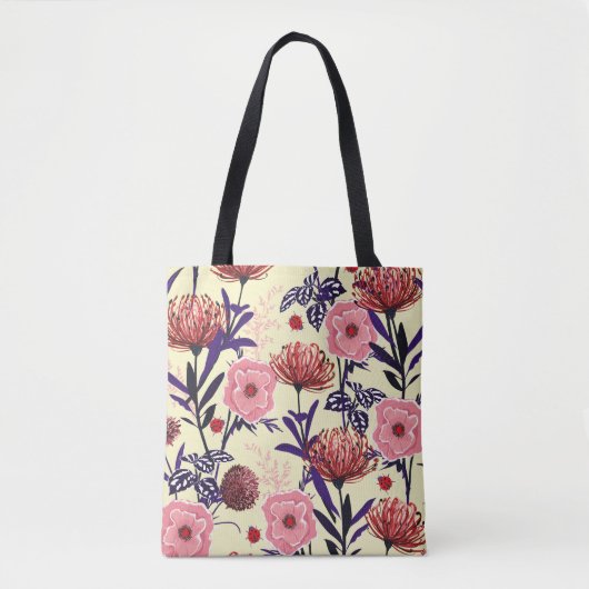 Sketched flower design in bright coñes seamlesp tote bag (Voorkant)
