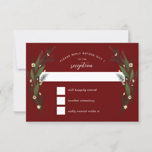 Sketched Flowers Greenery Dark Red Maroon Wedding RSVP Kaartje