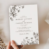 Sketched Hand Drawn Wildflower Wedding Kaart