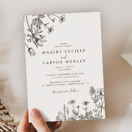 Sketched Hand Drawn Wildflower Wedding Kaart