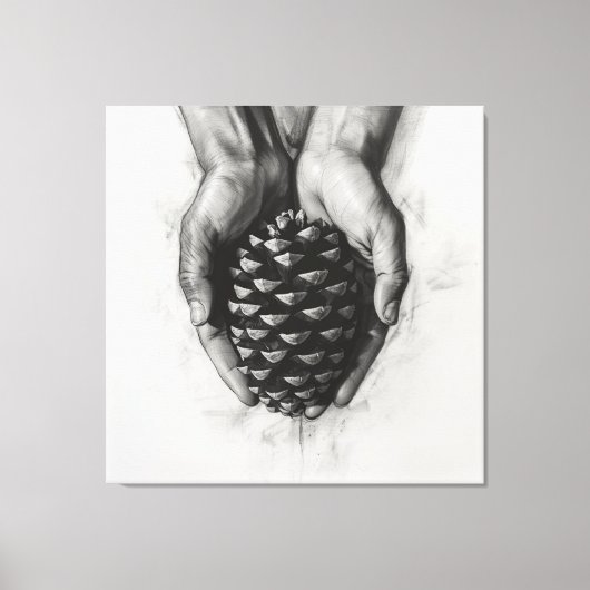 Sketched Hands with Pinecone Canvas Afdruk (Voorkant)