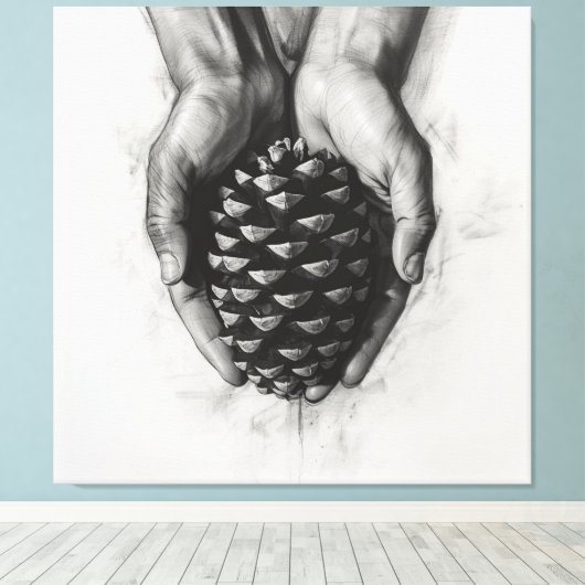 Sketched Hands with Pinecone Canvas Afdruk (Insitu (Houten vloer))