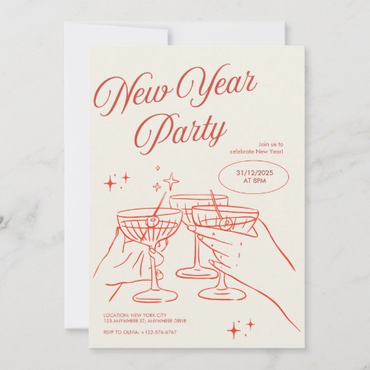 Sketched New Years Eve Party Invitation Kaart (Voorkant)