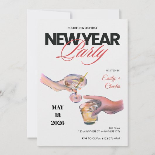 Sketched New Years Eve Party Invitation Kaart (Voorkant)