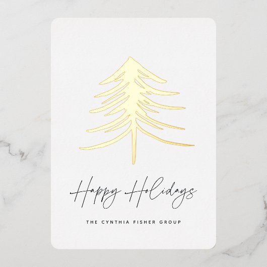Sketched Pine | Moderne onderneming Folie Feestdagenkaart (Voorkant)