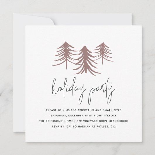 Sketched Pines | Moderne feestdag Kaart (Voorkant)