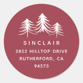 Sketched Pines | Terugkeeradres feestdag Ronde Sticker (Voorkant)