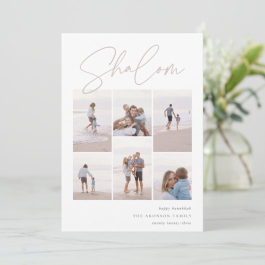 Sketched Shalom 6 Foto Collage Hanukkah Feestdagenkaart (Staand voorkant)