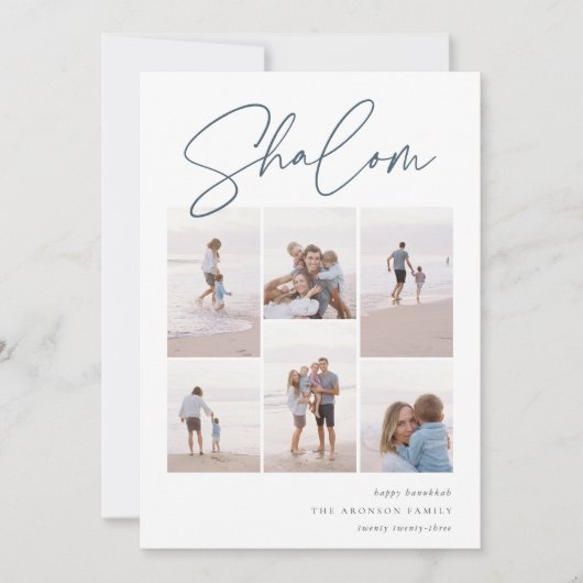 Sketched Shalom 6 Foto Collage Hanukkah Feestdagenkaart (Voorkant)