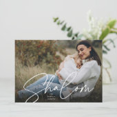 Sketched Shalom Full Photo Hanukkah Feestdagenkaart (Staand voorkant)