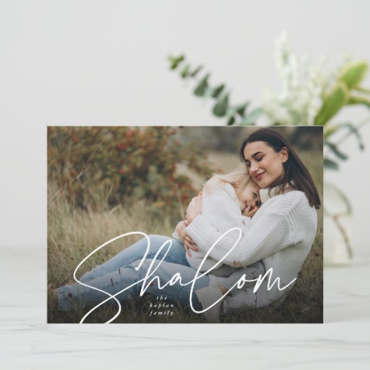 Sketched Shalom Full Photo Hanukkah Feestdagenkaart (Staand voorkant)