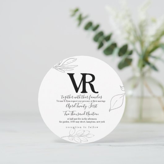 Sketched Swan en Botanische bruiloft uitnodiging (Staand voorkant)