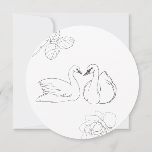 Sketched Swan en Botanische bruiloft uitnodiging (Achterkant)