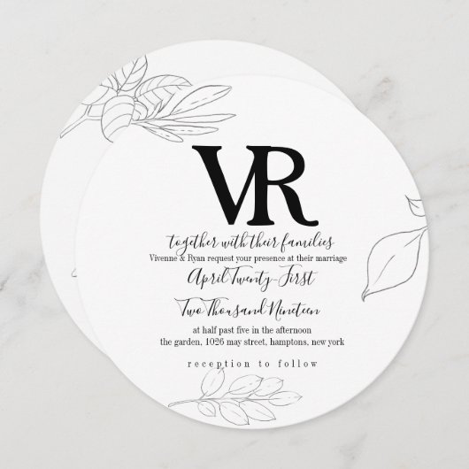 Sketched Swan en Botanische bruiloft uitnodiging (Voorkant / Achterkant)