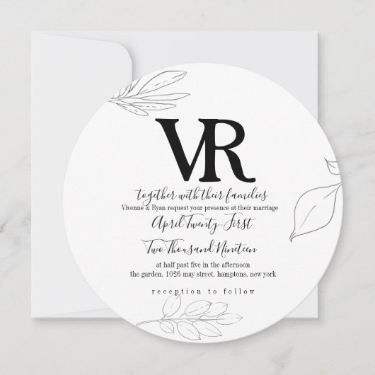 Sketched Swan en Botanische bruiloft uitnodiging (Voorkant)