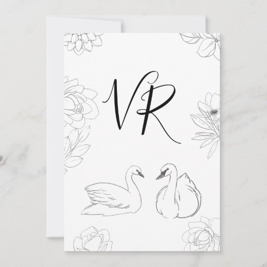 Sketched Swan en Floral Save the Date (Voorkant)