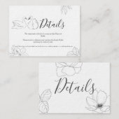 Sketched Swan en Floral Wedding Details Card Informatiekaartje (Voorkant / Achterkant)