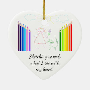 Sketching is Mijn Hobby Heart Shaped Keramisch Ornament