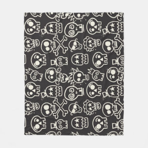 Sketchy Black Skull Naadloze Wallpaper Fleece Deken