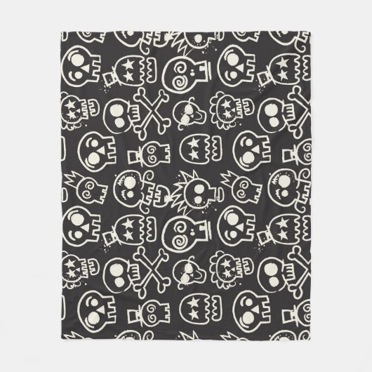 Sketchy Black Skull Naadloze Wallpaper Fleece Deken (Voorkant)
