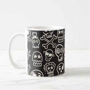 Sketchy Black Skull Naadloze Wallpaper Koffiemok