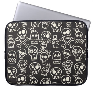 Sketchy Black Skull Naadloze Wallpaper Laptop Sleeve