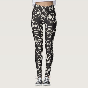 Sketchy Black Skull Naadloze Wallpaper Leggings