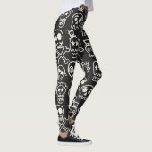 Sketchy Black Skull Naadloze Wallpaper Leggings (Rechts)