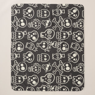 Sketchy Black Skull Naadloze Wallpaper Sherpa Deken