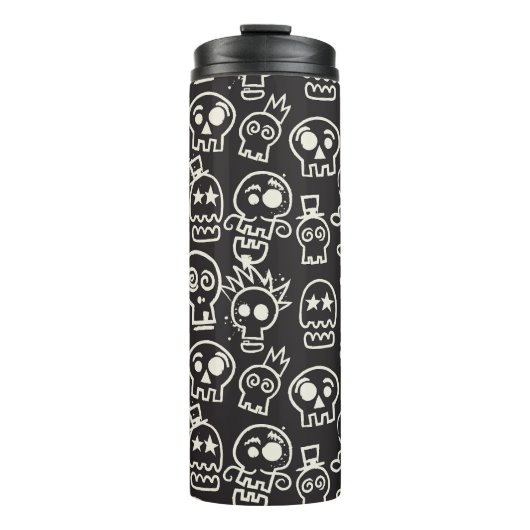 Sketchy Black Skull Naadloze Wallpaper Thermosbeker (Voorkant)