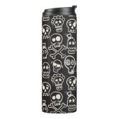 Sketchy Black Skull Naadloze Wallpaper Thermosbeker (Gedraaid links)