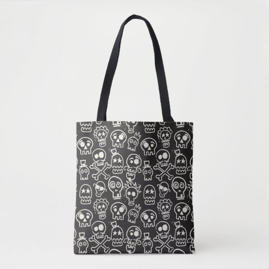 Sketchy Black Skull Naadloze Wallpaper Tote Bag (Voorkant)