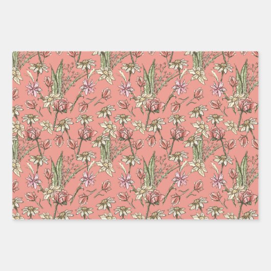 Sketchy Bloemen Alle Gelegenheid Cadeauverpakking Inpakpapier Vel (Voorkant 2)