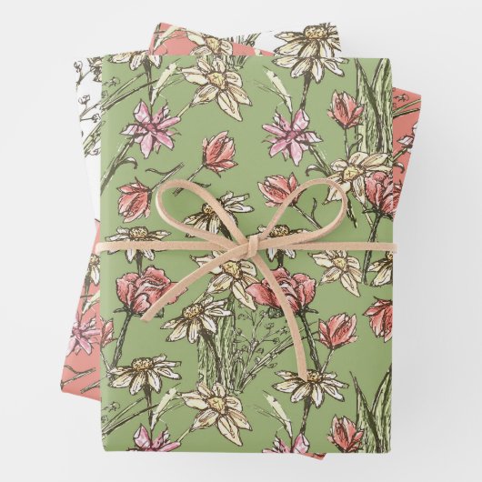 Sketchy Bloemen Alle Gelegenheid Cadeauverpakking Inpakpapier Vel (In situ)