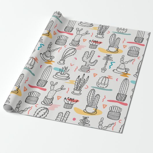 Sketchy Cacti Delight Cadeaupapier (Uitgerold)