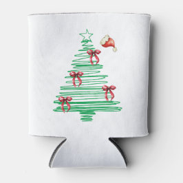 sketchy christmas tree with red bow and santa hat blikjeskoeler