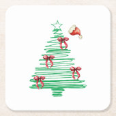 sketchy christmas tree with red bow and santa hat kartonnen onderzetters (Voorkant)