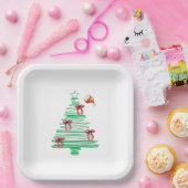 sketchy christmas tree with red bow and santa hat papieren bordje (Feest)